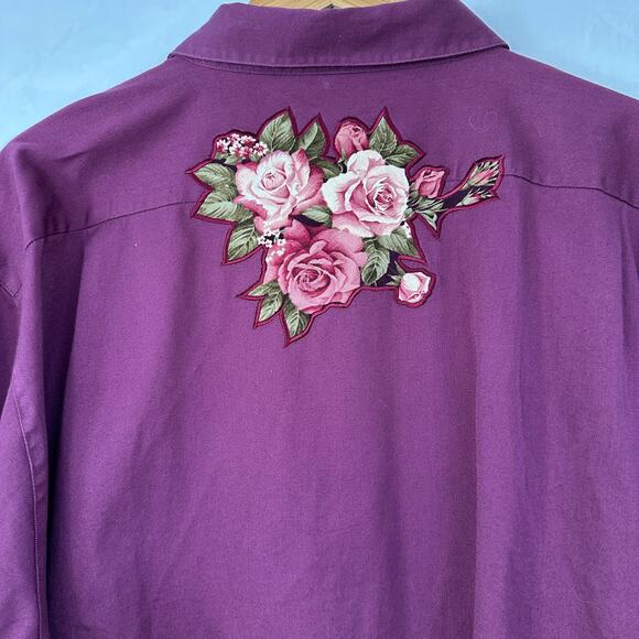 QUACKER FACTORY 3X Vintage Rose Floral Rhinestone Embellished western Shirt - Picture 5 of 14
